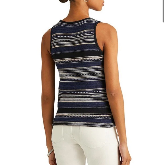 Lauren Ralph Lauren Striped Jewel Neck Sleeveless Sweater Top. - Picture 2 of 12